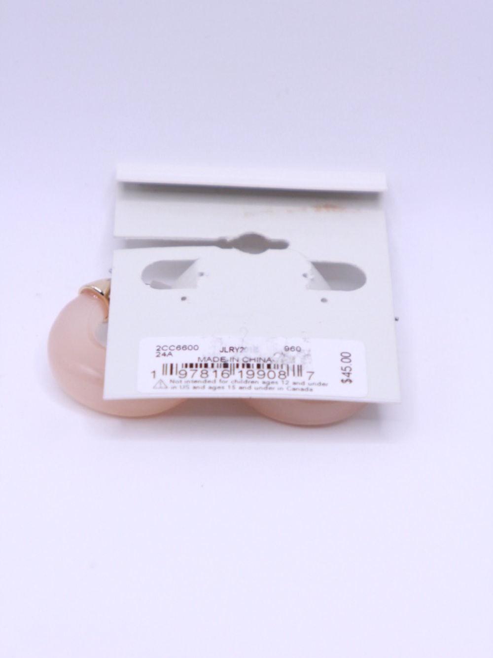 Lucky Brand Blush Resin C-Shaped Hoop Earrings with Gold Caps - Picture 2 of 3